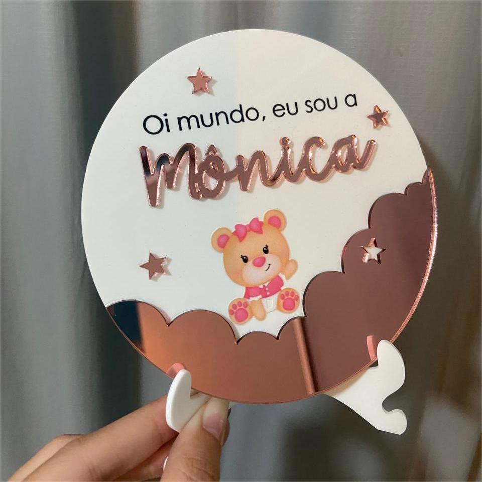 Plaquinha Oi Mundo Urso
